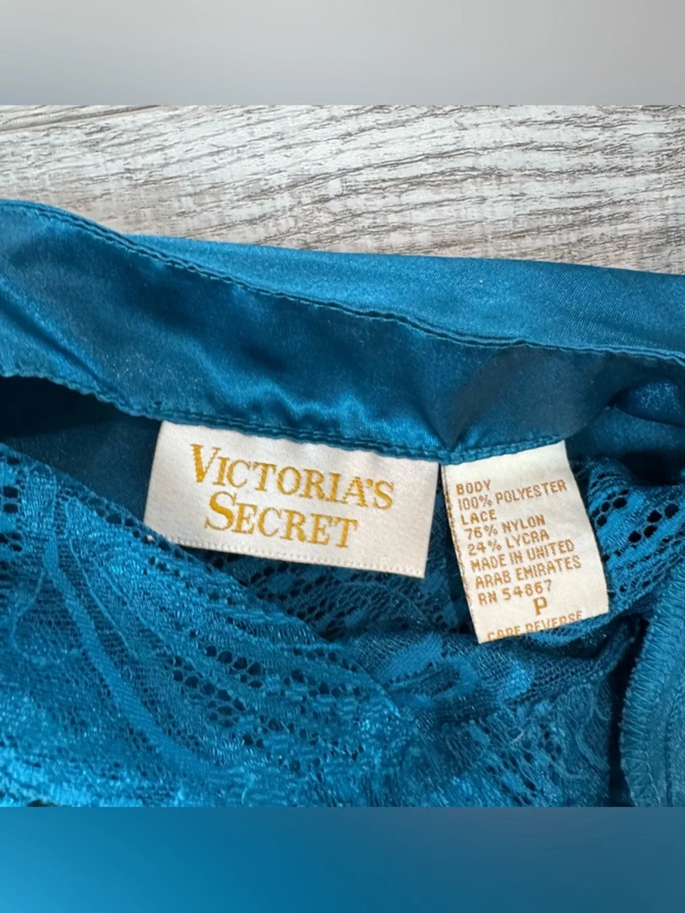 Gold Label Victorias Secret Blue Satin Nightgown Lace Slit, Sexy S3 - Picture 3 of 5